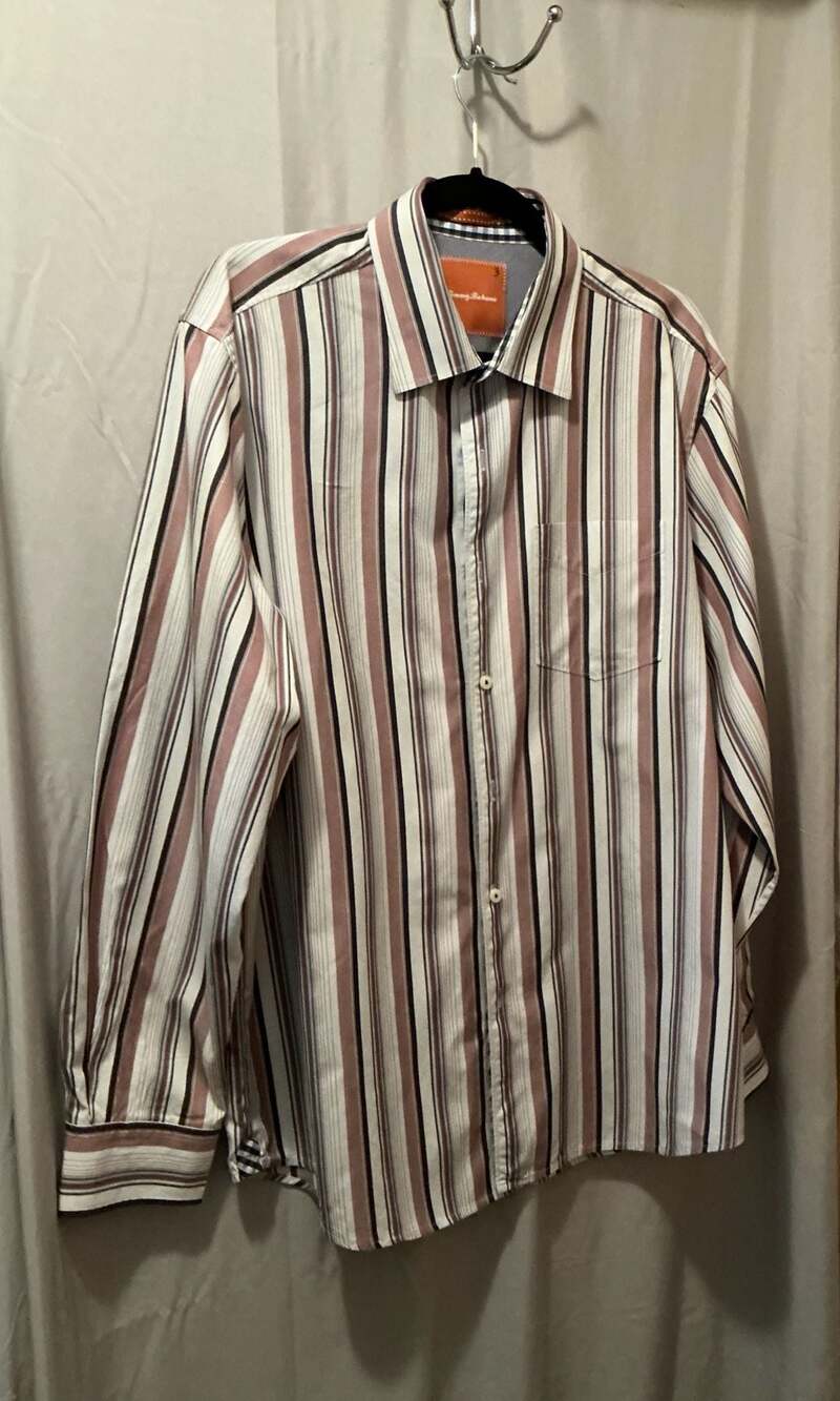 Tommy Bahama Striped Long Sleeve Button-Down Linen Shirt Large